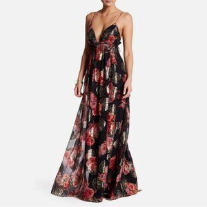 Free People Shadows Silk Blend Maxi Gown Black Combo